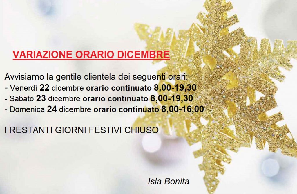 ORARI MESE DI DICEMBRE 2017